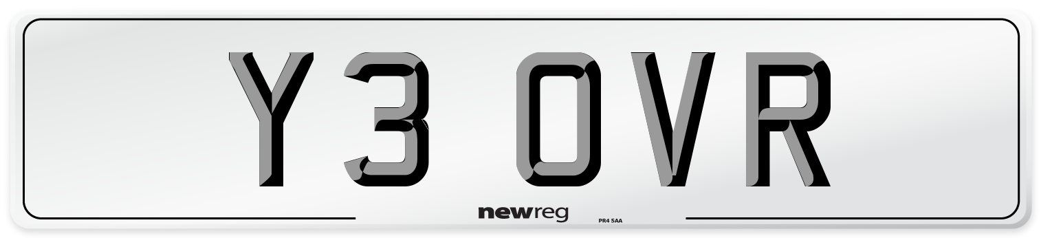 Y3 OVR Number Plate from New Reg